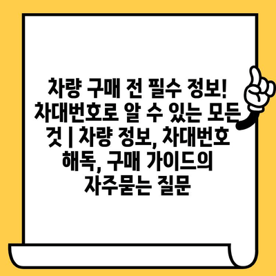 차량 구매 전 필수 정보! 차대번호로 알 수 있는 모든 것 | 차량 정보, 차대번호 해독, 구매 가이드