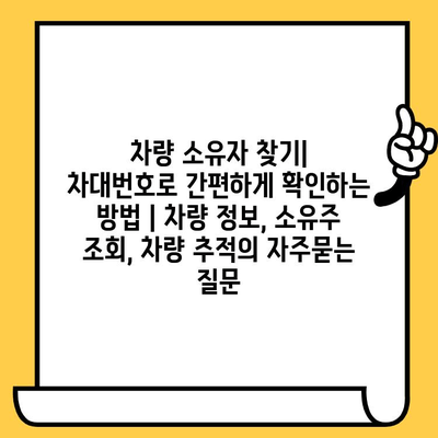 차량 소유자 찾기| 차대번호로 간편하게 확인하는 방법 | 차량 정보, 소유주 조회, 차량 추적