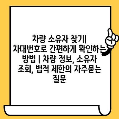 차량 소유자 찾기| 차대번호로 간편하게 확인하는 방법 | 차량 정보, 소유자 조회, 법적 제한