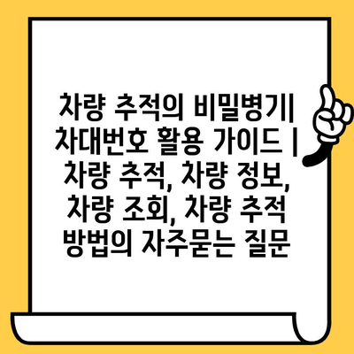 차량 추적의 비밀병기| 차대번호 활용 가이드 | 차량 추적, 차량 정보, 차량 조회, 차량 추적 방법