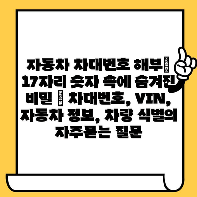 자동차 차대번호 해부| 17자리 숫자 속에 숨겨진 비밀 | 차대번호, VIN, 자동차 정보, 차량 식별