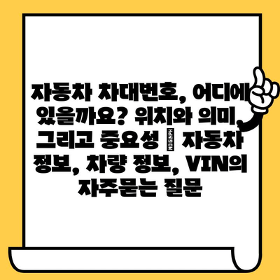 자동차 차대번호, 어디에 있을까요? 위치와 의미, 그리고 중요성 | 자동차 정보, 차량 정보, VIN