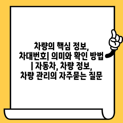 차량의 핵심 정보, 차대번호| 의미와 확인 방법 | 자동차, 차량 정보, 차량 관리