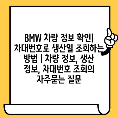 BMW 차량 정보 확인| 차대번호로 생산일 조회하는 방법 | 차량 정보, 생산 정보, 차대번호 조회