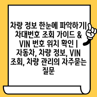 차량 정보 한눈에 파악하기| 차대번호 조회 가이드 & VIN 번호 위치 확인 | 자동차, 차량 정보, VIN 조회, 차량 관리