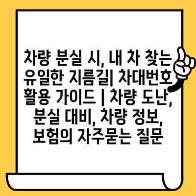 차량 분실 시, 내 차 찾는 유일한 지름길| 차대번호 활용 가이드 | 차량 도난, 분실 대비, 차량 정보, 보험