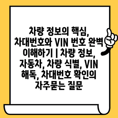 차량 정보의 핵심, 차대번호와 VIN 번호 완벽 이해하기 | 차량 정보, 자동차, 차량 식별, VIN 해독, 차대번호 확인