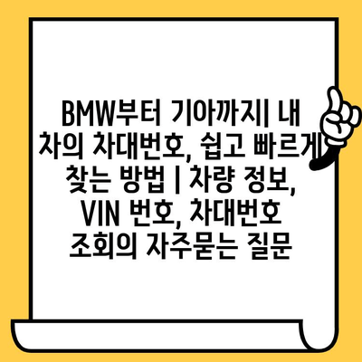 BMW부터 기아까지| 내 차의 차대번호, 쉽고 빠르게 찾는 방법 | 차량 정보, VIN 번호, 차대번호 조회