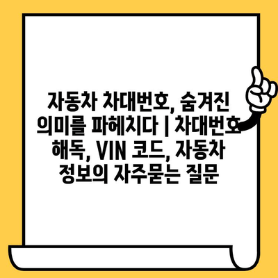 자동차 차대번호, 숨겨진 의미를 파헤치다 | 차대번호 해독, VIN 코드, 자동차 정보