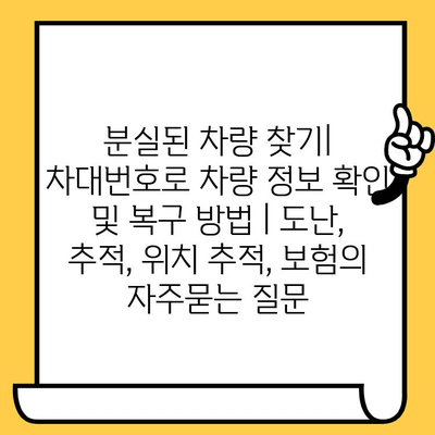 분실된 차량 찾기| 차대번호로 차량 정보 확인 및 복구 방법 | 도난, 추적, 위치 추적, 보험