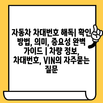 자동차 차대번호 해독| 확인 방법, 의미, 중요성 완벽 가이드 | 차량 정보, 차대번호, VIN