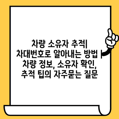 차량 소유자 추적| 차대번호로 알아내는 방법 | 차량 정보, 소유자 확인, 추적 팁