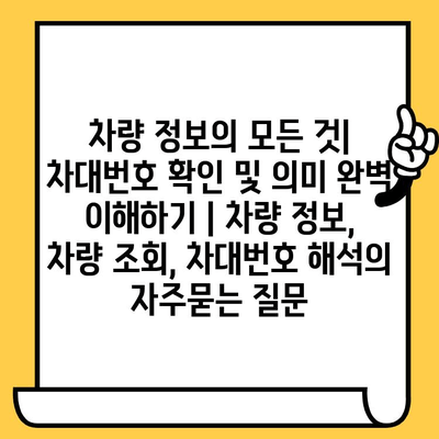 차량 정보의 모든 것| 차대번호 확인 및 의미 완벽 이해하기 | 차량 정보, 차량 조회, 차대번호 해석