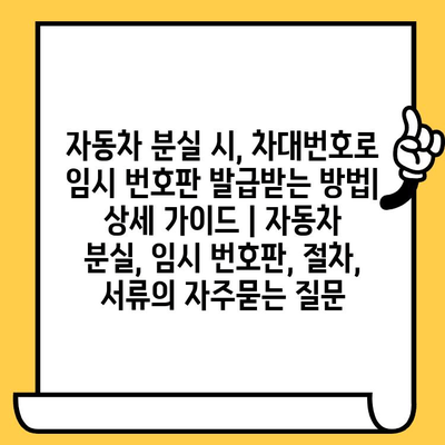 자동차 분실 시, 차대번호로 임시 번호판 발급받는 방법| 상세 가이드 | 자동차 분실, 임시 번호판, 절차, 서류