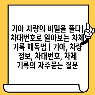 기아 차량의 비밀을 풀다| 차대번호로 알아보는 차체 기록 해독법 | 기아, 차량 정보, 차대번호, 차체 기록