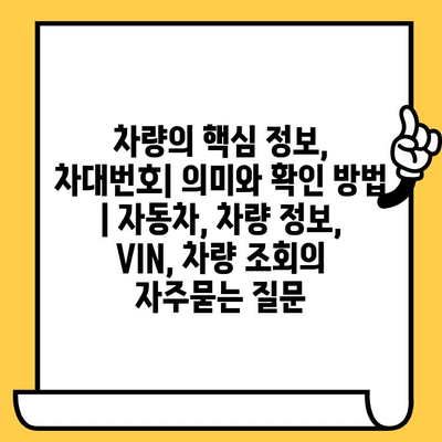 차량의 핵심 정보, 차대번호| 의미와 확인 방법 | 자동차, 차량 정보, VIN, 차량 조회