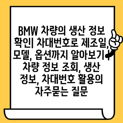 BMW 차량의 생산 정보 확인| 차대번호로 제조일, 모델, 옵션까지 알아보기 | 차량 정보 조회, 생산 정보, 차대번호 활용