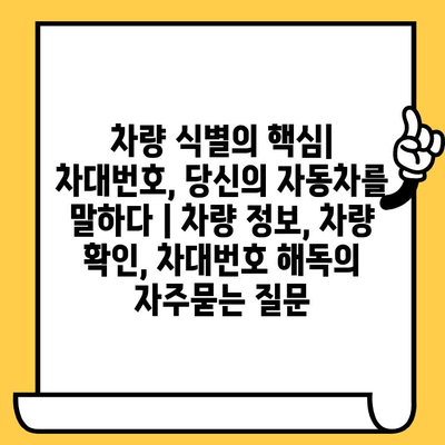 차량 식별의 핵심| 차대번호, 당신의 자동차를 말하다 | 차량 정보, 차량 확인, 차대번호 해독