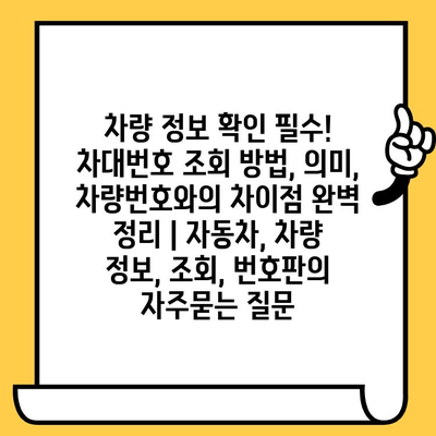 차량 정보 확인 필수! 차대번호 조회 방법, 의미, 차량번호와의 차이점 완벽 정리 | 자동차, 차량 정보, 조회, 번호판