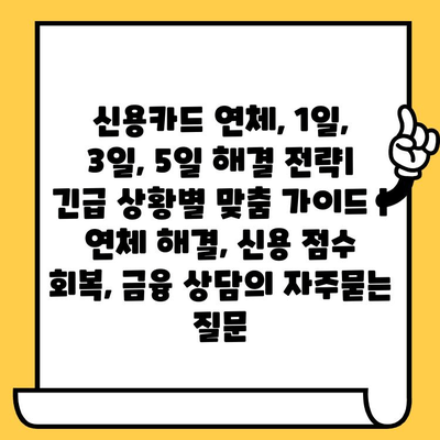 신용카드 연체, 1일, 3일, 5일 해결 전략| 긴급 상황별 맞춤 가이드 | 연체 해결, 신용 점수 회복, 금융 상담