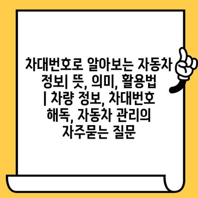 차대번호로 알아보는 자동차 정보| 뜻, 의미, 활용법 | 차량 정보, 차대번호 해독, 자동차 관리