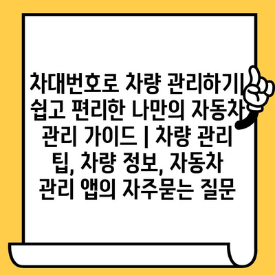 차대번호로 차량 관리하기| 쉽고 편리한 나만의 자동차 관리 가이드 | 차량 관리 팁, 차량 정보, 자동차 관리 앱