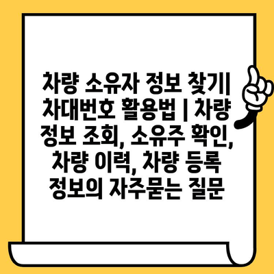 차량 소유자 정보 찾기| 차대번호 활용법 | 차량 정보 조회, 소유주 확인, 차량 이력, 차량 등록 정보