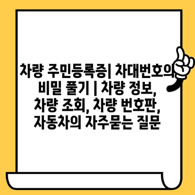 차량 주민등록증| 차대번호의 비밀 풀기 | 차량 정보, 차량 조회, 차량 번호판, 자동차