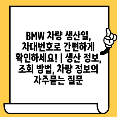 BMW 차량 생산일, 차대번호로 간편하게 확인하세요! | 생산 정보, 조회 방법, 차량 정보