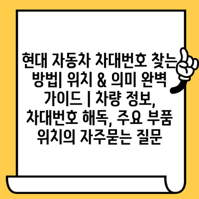 현대 자동차 차대번호 찾는 방법| 위치 & 의미 완벽 가이드 | 차량 정보,  차대번호 해독, 주요 부품 위치