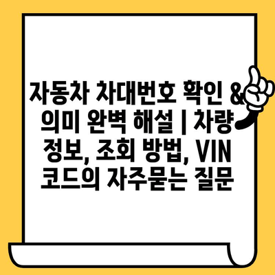 자동차 차대번호 확인 & 의미 완벽 해설 | 차량 정보, 조회 방법, VIN 코드