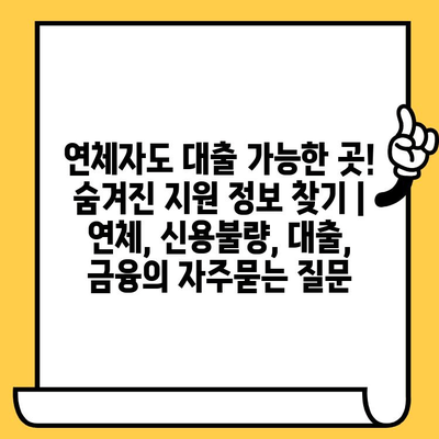 연체자도 대출 가능한 곳! 숨겨진 지원 정보 찾기 | 연체, 신용불량, 대출, 금융