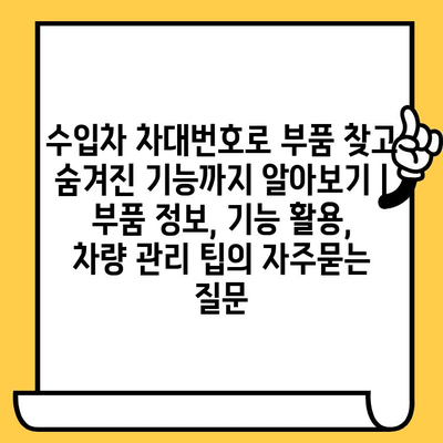 수입차 차대번호로 부품 찾고 숨겨진 기능까지 알아보기 | 부품 정보, 기능 활용, 차량 관리 팁