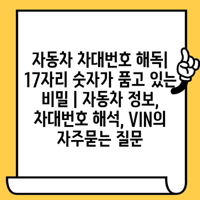 자동차 차대번호 해독| 17자리 숫자가 품고 있는 비밀 | 자동차 정보, 차대번호 해석, VIN