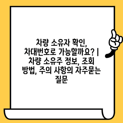 차량 소유자 확인, 차대번호로 가능할까요? | 차량 소유주 정보, 조회 방법, 주의 사항