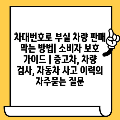 차대번호로 부실 차량 판매 막는 방법| 소비자 보호 가이드 | 중고차, 차량 검사, 자동차 사고 이력