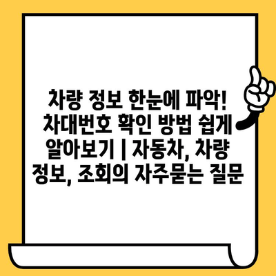 차량 정보 한눈에 파악! 차대번호 확인 방법 쉽게 알아보기 | 자동차, 차량 정보, 조회