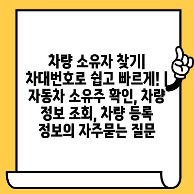 차량 소유자 찾기| 차대번호로 쉽고 빠르게! | 자동차 소유주 확인, 차량 정보 조회, 차량 등록 정보