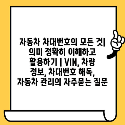 자동차 차대번호의 모든 것| 의미 정확히 이해하고 활용하기 | VIN, 차량 정보, 차대번호 해독, 자동차 관리