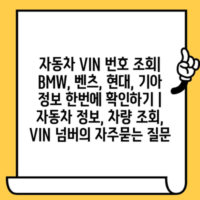 자동차 VIN 번호 조회| BMW, 벤츠, 현대, 기아 정보 한번에 확인하기 | 자동차 정보, 차량 조회, VIN 넘버