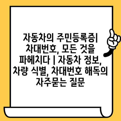 자동차의 주민등록증| 차대번호, 모든 것을 파헤치다 | 자동차 정보, 차량 식별, 차대번호 해독