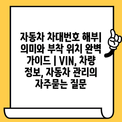 자동차 차대번호 해부| 의미와 부착 위치 완벽 가이드 | VIN, 차량 정보, 자동차 관리