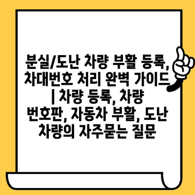 분실/도난 차량 부활 등록, 차대번호 처리 완벽 가이드 | 차량 등록, 차량 번호판, 자동차 부활, 도난 차량