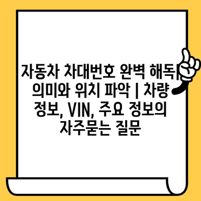 자동차 차대번호 완벽 해독| 의미와 위치 파악 | 차량 정보, VIN, 주요 정보