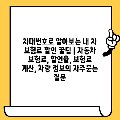 차대번호로 알아보는 내 차 보험료 할인 꿀팁 | 자동차 보험료, 할인율, 보험료 계산, 차량 정보