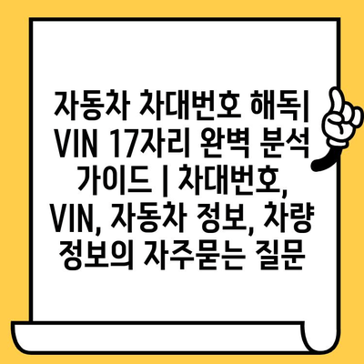 자동차 차대번호 해독| VIN 17자리 완벽 분석 가이드 | 차대번호, VIN, 자동차 정보, 차량 정보