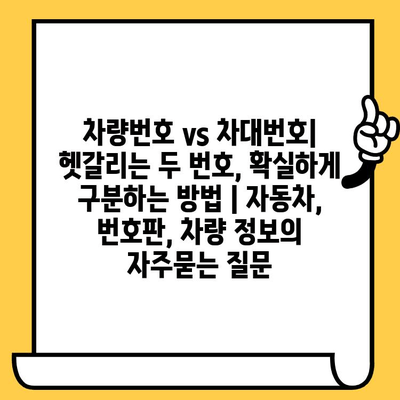차량번호 vs 차대번호| 헷갈리는 두 번호, 확실하게 구분하는 방법 | 자동차, 번호판, 차량 정보