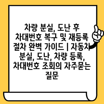 차량 분실, 도난 후 차대번호 복구 및 재등록 절차 완벽 가이드 | 자동차 분실, 도난, 차량 등록, 차대번호 조회