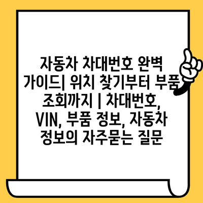 자동차 차대번호 완벽 가이드| 위치 찾기부터 부품 조회까지 | 차대번호, VIN, 부품 정보, 자동차 정보