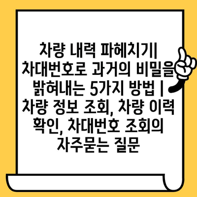 차량 내력 파헤치기| 차대번호로 과거의 비밀을 밝혀내는 5가지 방법 | 차량 정보 조회, 차량 이력 확인, 차대번호 조회